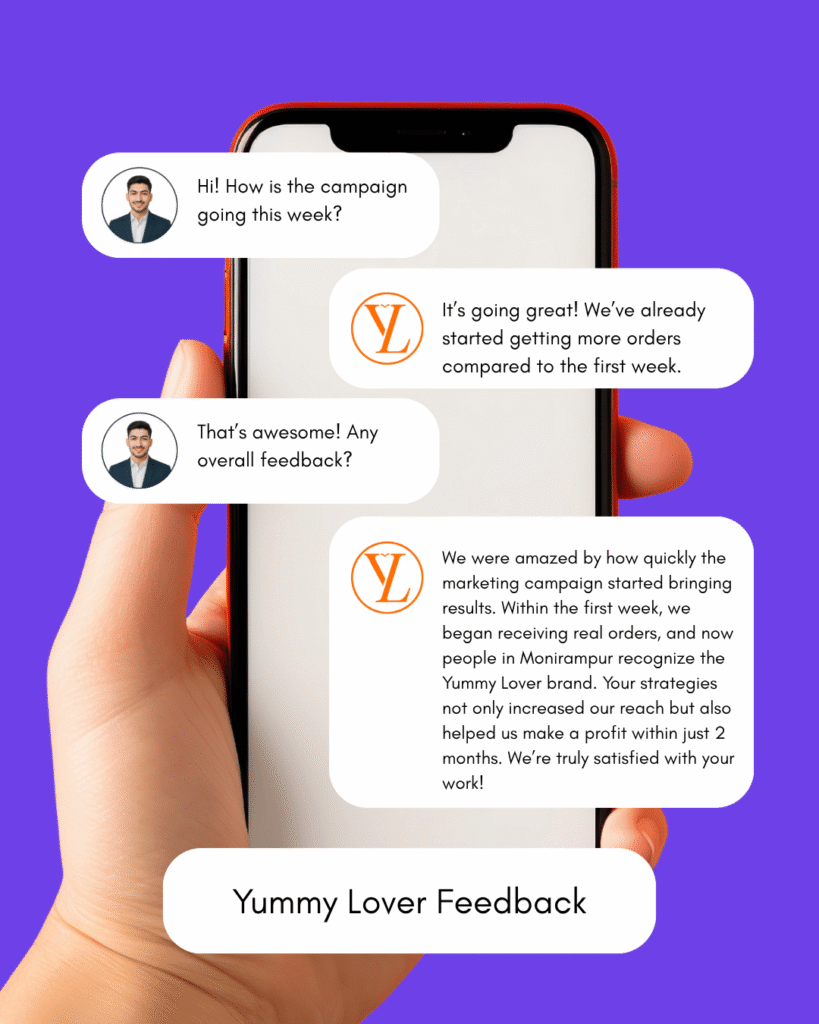Yummy Lover Digital Marketing Case Study – Client Feedback Screenshot